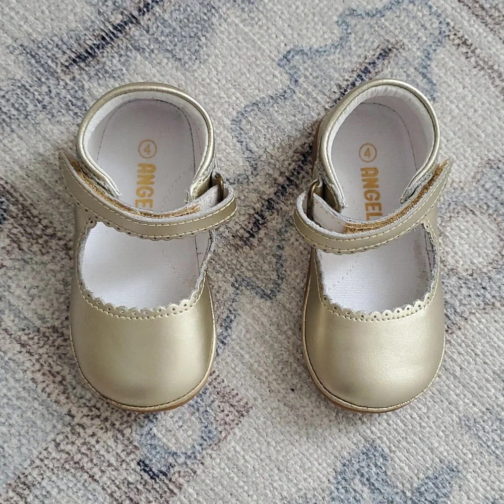 Angels L'Amour Baby Girls Cara Scalloped Mary Jane Gold Metallic Shoes Sz4